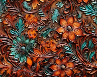 Turquoise Tooled Leather - 12x12&quot; Patterned Vinyl for Tumblers - Solvent Resistant Rubbing Alcohol SAFE Moveable Adhesive Vinyl
