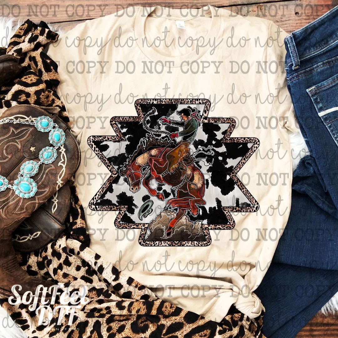 Aztec Cowhide Bucking Horse Cowboy Country Western - DTF Transfer ...