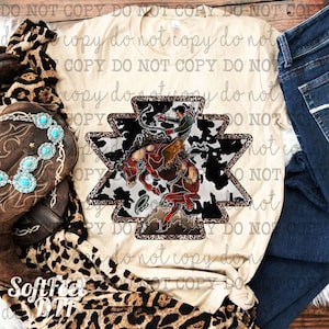 Aztec Cowhide Bucking Horse Cowboy Country Western - DTF Transfer - Direct To Film Ready To Press Transfer-Iron On Clothing Transfer