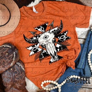 Aztec Cow Skull Rodeo Country Western - DTF Transfer - Direct To Film Ready To Press Transfer-Iron On Clothing Transfer