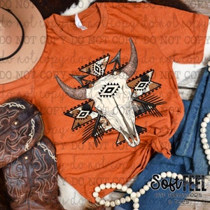 Aztec Cow Skull Rodeo Country Western - DTF Transfer - Direct To Film Ready To Press Transfer-Iron On Clothing Transfer
