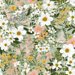 Green Spring Florals - 12x12&quot; Patterned Vinyl for Tumblers and Crafts -Solvent Resistant Rubbing Alcohol SAFE Adhesive Vinyl