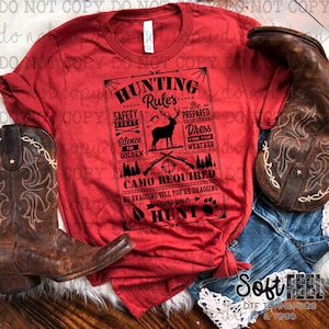 Reglas de caza Temporada de ciervos Country Western - Transferencia DTF - Transferencia directa a película lista para prensar - Transferencia para planchar sobre ropa