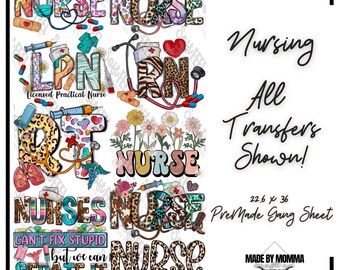 Nursing Gang Sheet Wholesale Transfers - DTF Transfer - Direct To Film Ready To Press Transfer-Iron On Clothing Transfer
