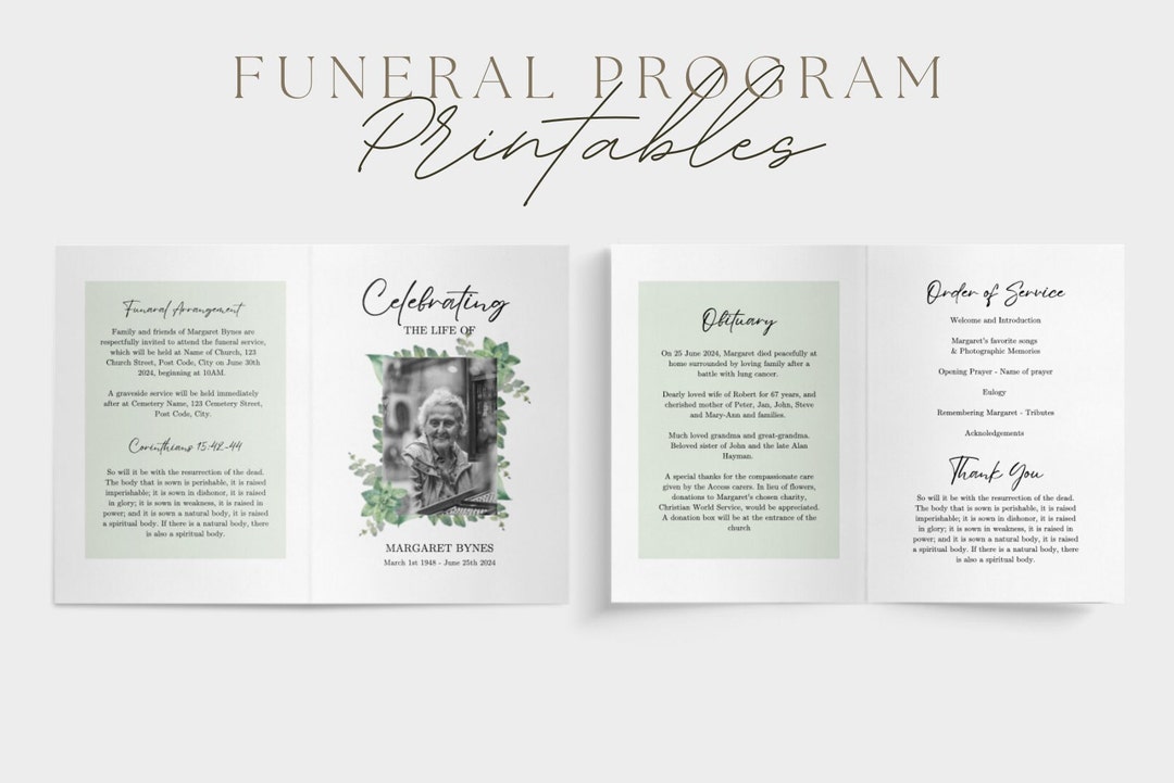 Funeral Program Template Elegant and Simple (Instant Download) - Etsy