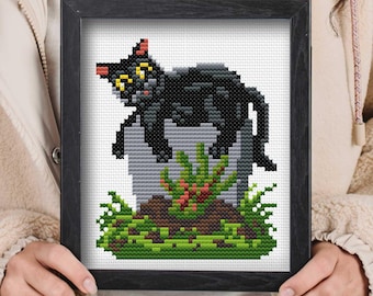 Halloween Zombie Katze Kreuzstichmuster | Lustige Katze Stickerei Halloween schwarze Katze Kreuzstich Muster PDF Download | Kätzchen Kreuzstich