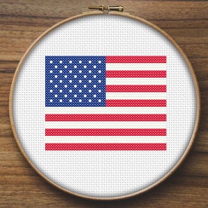 United States of America Flag Cross Stitch Patterns, Mini Cross Stitch Pattern, Easy Cross Stitch, Embroidery Pattern, Flag Cross Stitch