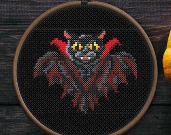 Patrones de punto de cruz de gato vampiro de Halloween / Bordado de gato divertido Patrón de punto de cruz de gato negro de Halloween Descarga PDF / Punto de cruz de gatito