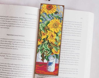 Claude Monet Sunflowers Art Cross Stitch Bookmark, Book Worm Gift, Cross Stitch Patterns, Masterpiece Pattern