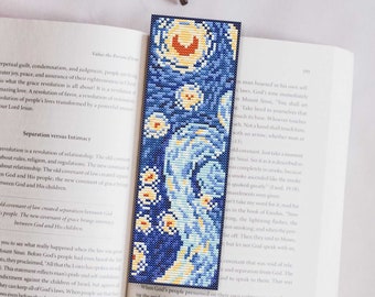 Van Gogh Starry Night Famous Art Cross Stitch Bookmark, Book Worm Gift, Cross Stitch Patterns, Masterpiece Pattern