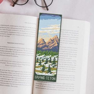 Grand Teton Nationalpark Lesezeichen Kreuzstichmuster, Bücherwurm Geschenk, einfacher Kreuzstich, Nationalpark Kunst, Landschaft Lesezeichen