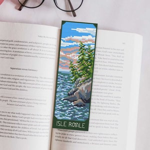 Isle Royale National Park Bookmark Cross Stitch Pattern, Book Worm Gift, Simple Cross Stitch, National Park Art, Landscape Bookmark