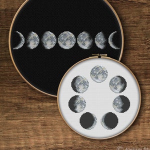 Moon Phases Cross Stitch Pattern, Solar System Cross Stitch, Easy Cross Stitch, Astronomical Embroidery, Simple Cross Stitch