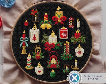 Petites bougies de Noël au point de croix, mini point de croix, point de croix facile, cadeau de Noël, broderie de Noël, motif de nouvel an
