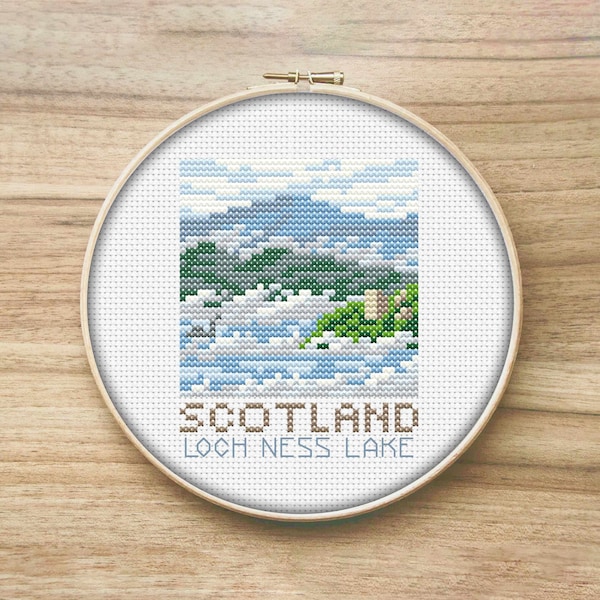 Scotland Travel Cross Stitch Pattern, Loch Ness, Mini Cross Stitch Pattern, Easy Cross Stitch, Travelers Gift, Simple Cross Stitch