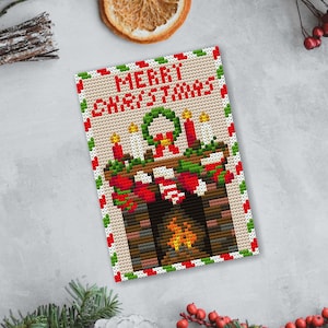 Weihnachtskarte Kreuzstichmuster, Minikreuzstich, einfacher Kreuzstich, Weihnachtsgeschenk, Weihnachtspostkarte, Neujahrsmuster