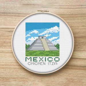 Mexico Travel Cross Stitch Pattern, Chichen Itza, Mini Cross Stitch Pattern, Easy Cross Stitch, Travelers Gift, Simple Cross Stitch