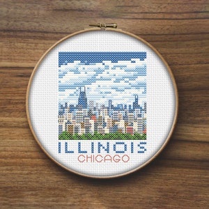 Illinois Chicago City Cross Stitch Pattern, Mini Cross Stitch Pattern, Easy Cross Stitch, Embroidery Pattern, Town Cross Stitch