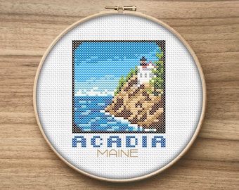 Acadia National Park Cross Stitch Pattern, Beginner Mini Embroidery (PDF Pattern)
