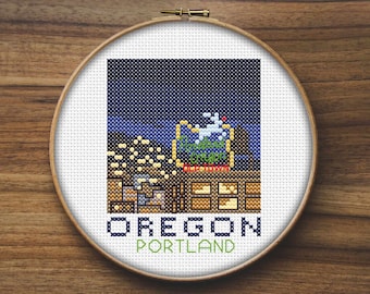 Oregon Portland City Cross Stitch Pattern, Mini Cross Stitch Pattern, Easy Cross Stitch, Embroidery Pattern, Town Cross Stitch