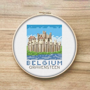 België Reizen Kruissteekpatroon, Gravensteen, Mini Kruissteekpatroon, Gemakkelijke kruissteek, Reizigerscadeau, Eenvoudige kruissteek