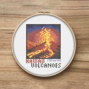 Hawaii Volcanoes National Park Cross Stitch Patterns, Mini Cross Stitch Pattern, Simple Cross Stitch, Naitonal Park Art, Modern Cross Stitch