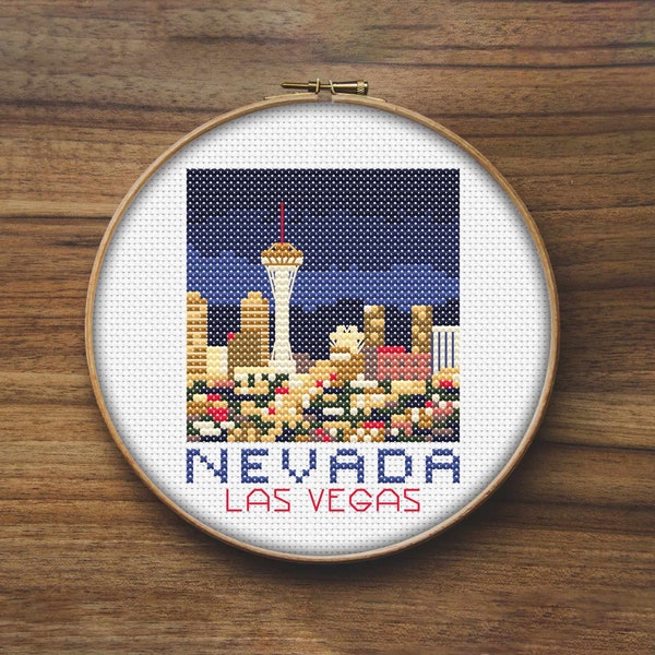Nevada Las Vegas, modèle de point de croix, mini modèle de point de croix, point de croix facile, motif de broderie, ville de point de croix