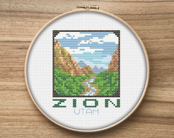 Zion National Park Cross Stitch Patterns, Mini Cross Stitch Pattern, Simple Cross Stitch, National Park Decor, Modern Cross Stitch