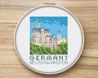 Germany Travel Cross Stitch Pattern, Neuschwanstein, Mini Cross Stitch Pattern, Easy Cross Stitch, Travelers Gift, Simple Cross Stitch
