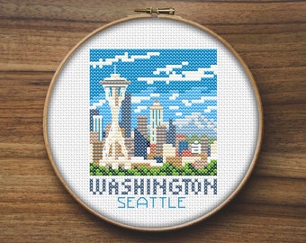 Washington Seattle City Cross Stitch Pattern, Mini Cross Stitch Pattern, Easy Cross Stitch, Embroidery Pattern, Town Cross Stitch