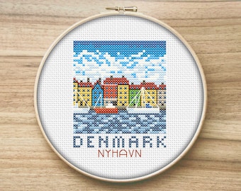 Denmark Nyhavn Travel Cross Stitch Pattern, Mini Cross Stitch Pattern, Easy Cross Stitch, Travelers Gift, Simple Cross Stitch