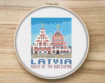 Latvia Travel Cross Stitch Pattern, Mini Cross Stitch Pattern, Easy Cross Stitch, Travelers Gift, Simple Cross Stitch