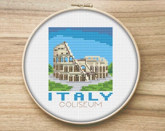 Italy Coliseum Travel Cross Stitch Pattern, Mini Cross Stitch Pattern, Easy Cross Stitch, Travelers Gift, Simple Cross Stitch