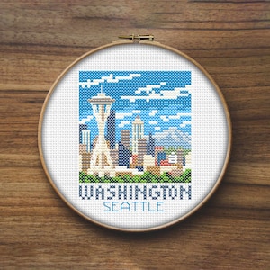 Washington Seattle City Cross Stitch Pattern, Mini Cross Stitch Pattern, Easy Cross Stitch, Embroidery Pattern, Town Cross Stitch