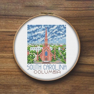 South Carolina Columbia City Cross Stitch Pattern, Mini Cross Stitch Pattern, Easy Cross Stitch, Embroidery Pattern, Town Cross Stitch