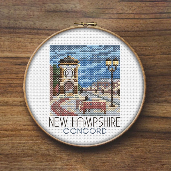 New Hampshire Concord City Cross Stitch Pattern, Mini Cross Stitch Pattern, Easy Cross Stitch, Embroidery Pattern, Town Cross Stitch