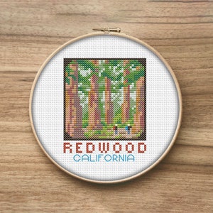 Redwood National Park Cross Stitch Patterns, Mini Cross Stitch Pattern, Simple Cross Stitch, National Park Art, Modern Cross Stitch