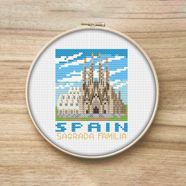 Spain Travel Cross Stitch Pattern, Sagrada Familia, Mini Cross Stitch Pattern, Easy Cross Stitch, Travelers Gift, Simple Cross Stitch