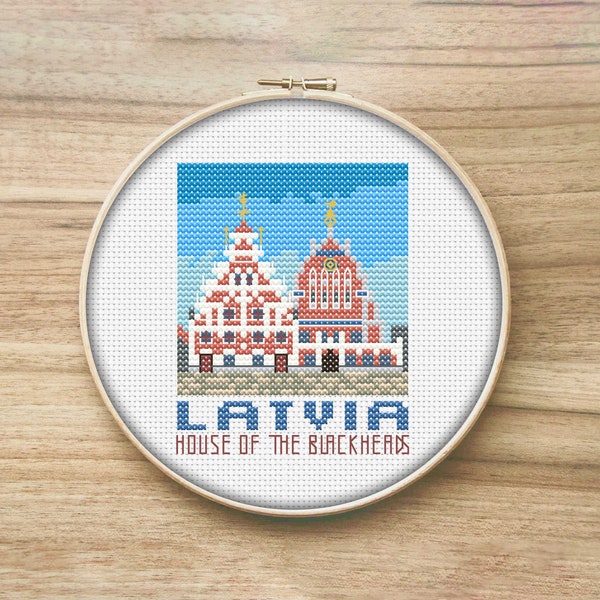 Latvia Travel Cross Stitch Pattern, Mini Cross Stitch Pattern, Easy Cross Stitch, Travelers Gift, Simple Cross Stitch