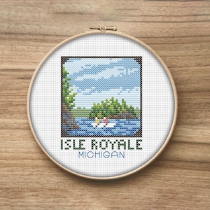 Isle Royale National Park Cross Stitch Patterns, Mini Cross Stitch Pattern, Simple Cross Stitch, National Park Art, Modern Cross Stitch