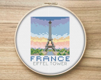 Paris France Travel Cross Stitch Pattern, Eiffel Tower, Mini Cross Stitch Pattern, Easy Cross Stitch, Travelers Gift, Simple Cross Stitch