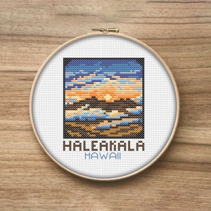 Halekala National Park Cross Stitch Patterns, Mini Cross Stitch Pattern, Simple Cross Stitch, Naitonal Park Art, Modern Cross Stitch