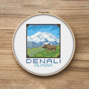 Denali National Park Cross Stitch Patterns, Mini Cross Stitch Pattern, Simple Cross Stitch, National Park Decor, Modern Cross Stitch