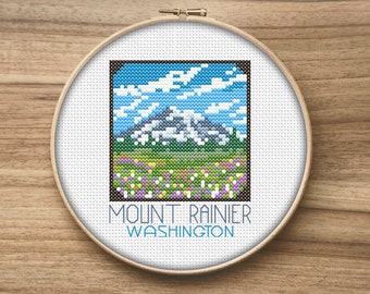 Mount Rainier National Park Cross Stitch Pattern, Beginner Mini Embroidery (PDF Pattern)