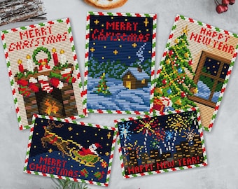 Modèles de carte de Noël au point de croix, mini point de croix, point de croix facile, cadeau de Noël, carte postale de Noël, motif de nouvel an