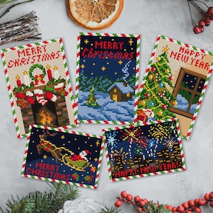 Patrones de punto de cruz para tarjetas navideñas, mini punto de cruz, punto de cruz fácil, regalo de Navidad, postal navideña, patrón de Año Nuevo