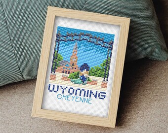 Wyoming Cheyenne City Cross Stitch Pattern, Mini Cross Stitch Pattern, Easy Cross Stitch, Embroidery Pattern, Town Cross Stitch