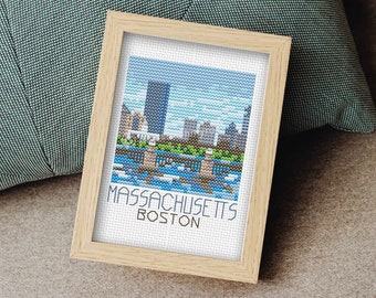 Massachusetts Boston City Cross Stitch Pattern, Mini Cross Stitch Pattern, Easy Cross Stitch, Embroidery Pattern, Town Cross Stitch