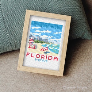 Florida Miami City Cross Stitch Pattern, Mini Cross Stitch Pattern, Easy Cross Stitch, Embroidery Pattern, Town Cross Stitch