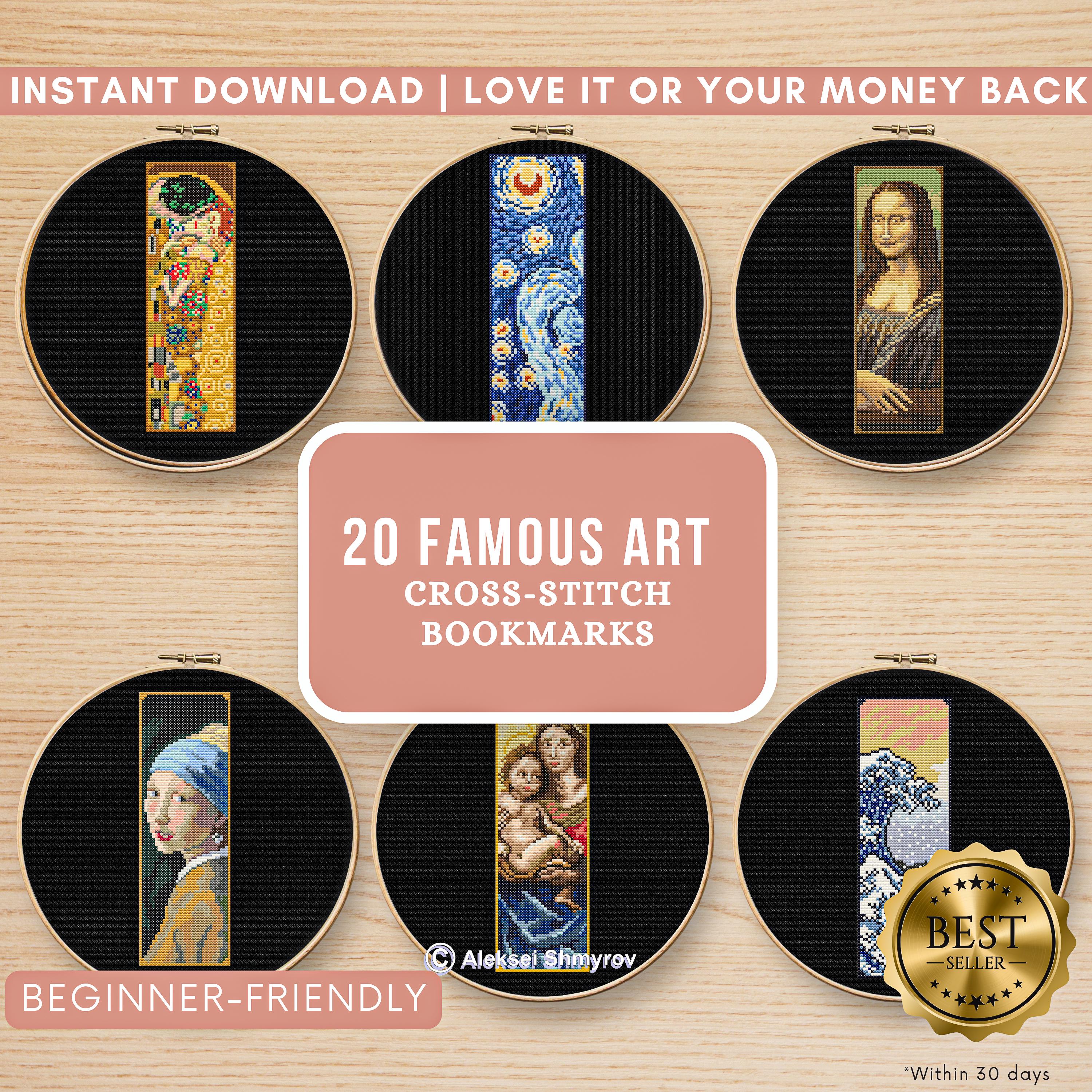 Famous Art Cross Stitch Pattern PDF - Bookmark Collection for Book Lovers, DIY Gift Idea, Modern Masterpiece Stitch Set - Instant Download -